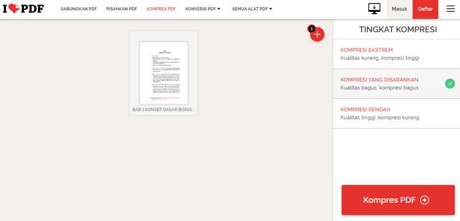 Cara Memperkecil Ukuran PDF Online Dengan ilovepdf