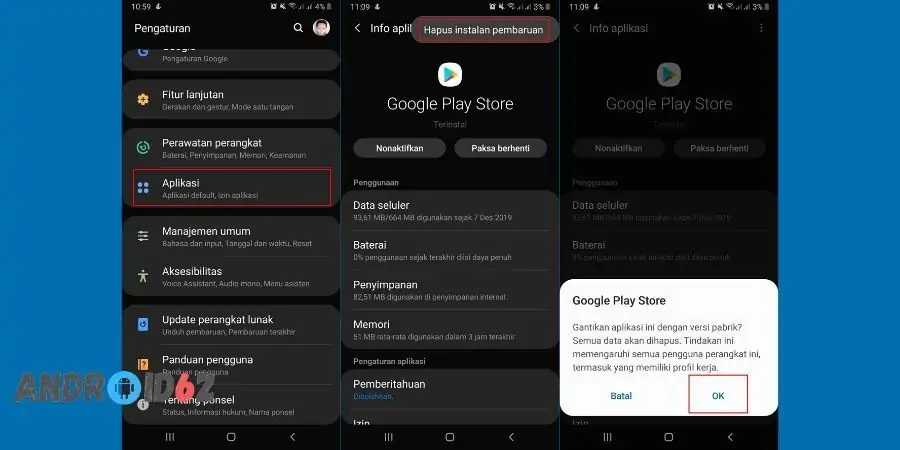 Cara Mengatasi Google Play Store Tidak Bisa Dibuka - Uninstal & Instal Kembali Update Play Store
